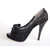 Black Lace Bow Tie Peep Toe Pump