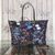 Butterfly fabric with leather trim zipper shopping tote